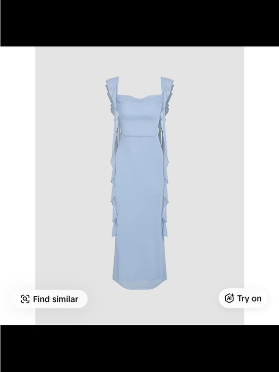 Cider Dresses & Skirts - Light Blue Mesh Ruffle Hem Maxi Dress
